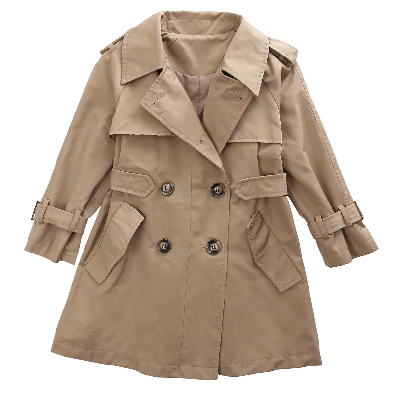 Girls Trench Coat Spring Autumn Medium Length Young Girls Fashion Coat Classic Khaki Baby Girls Trench Coat Double-breasted