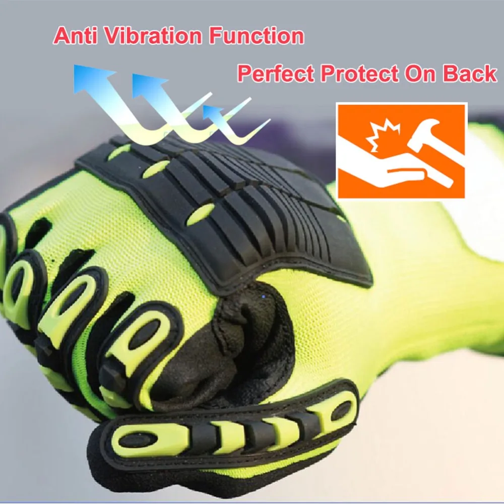 100% High Quality Anti Vibration Cut-Resistant Safety Work Gloves with Nitrile Oilproof Good Grip Plam Glove Garden Protection
