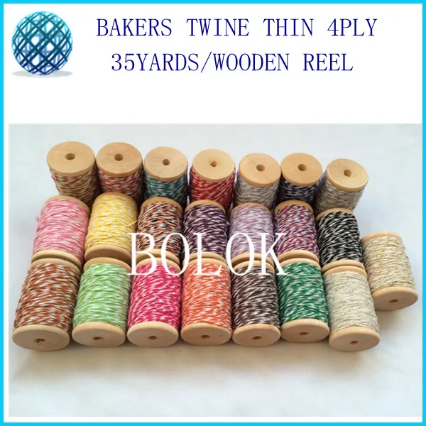 20pcs/lot Bakers twine 4 ply (35Yards/wooden spool) color cotton  twine cotton string 22kinds color you can choose