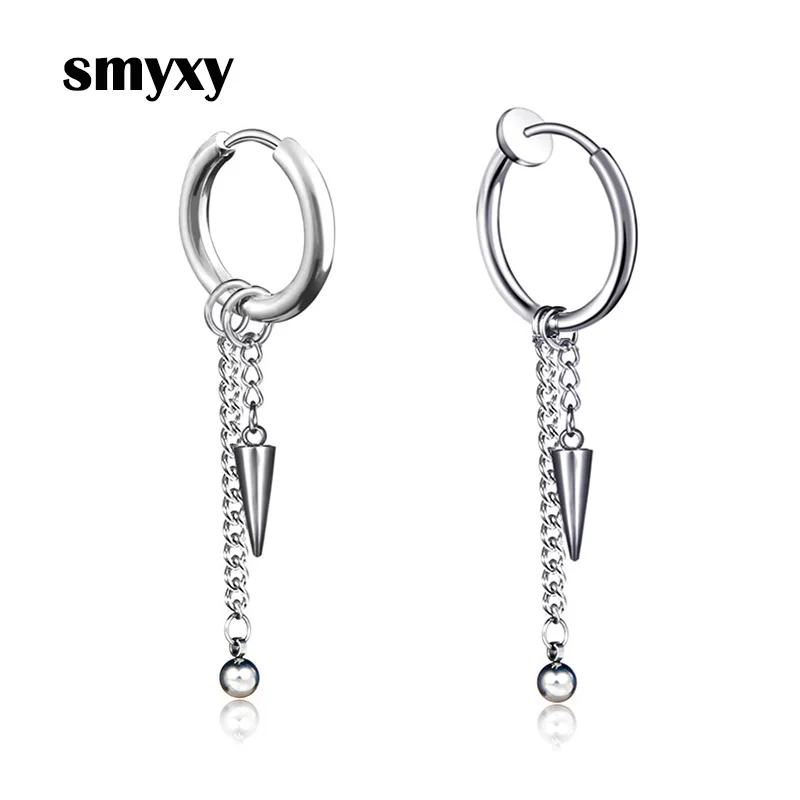 Boys Stainless steel Long chain Tassel Earring Punk Men Women Pierced/No piercing earrings Street pop ear jewelry