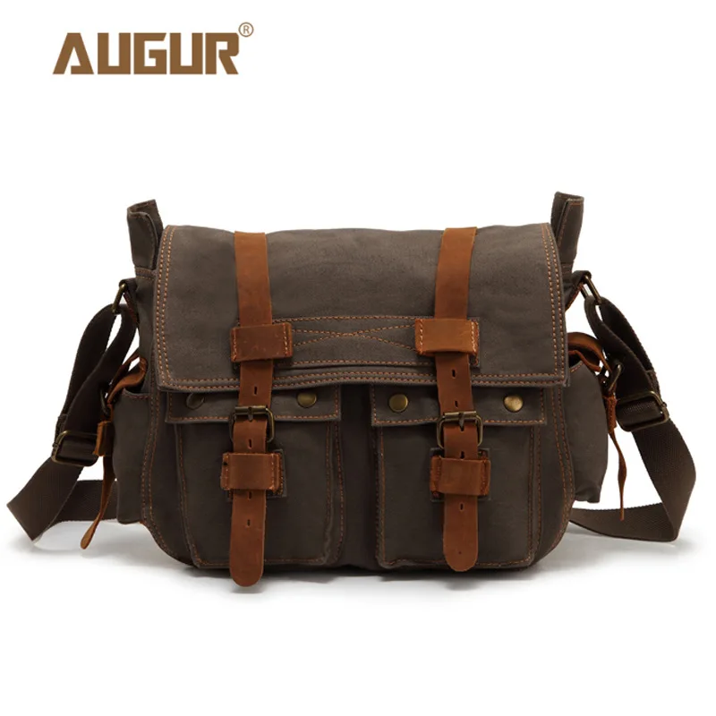 2020 Canvas Leather Crossbody Bag Men Military Army Vintage Messenger Bags Large Shoulder Bag Casual Travel Bags