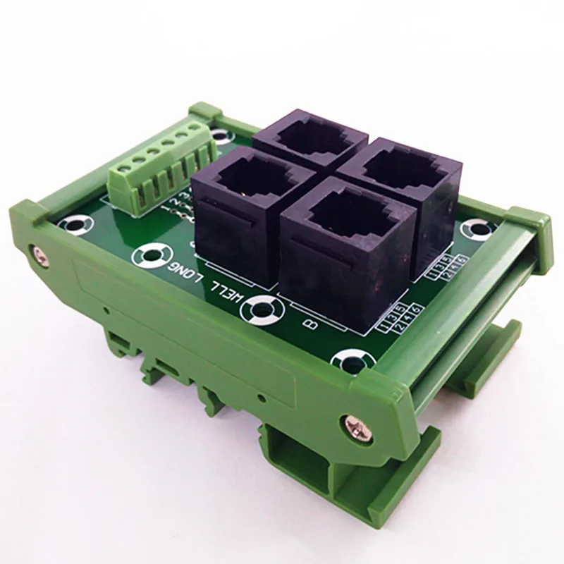 RJ11/RJ12 6P6C Jack 4-Way DIN Rail Mount Interface Module, Terminal Block, Connector.