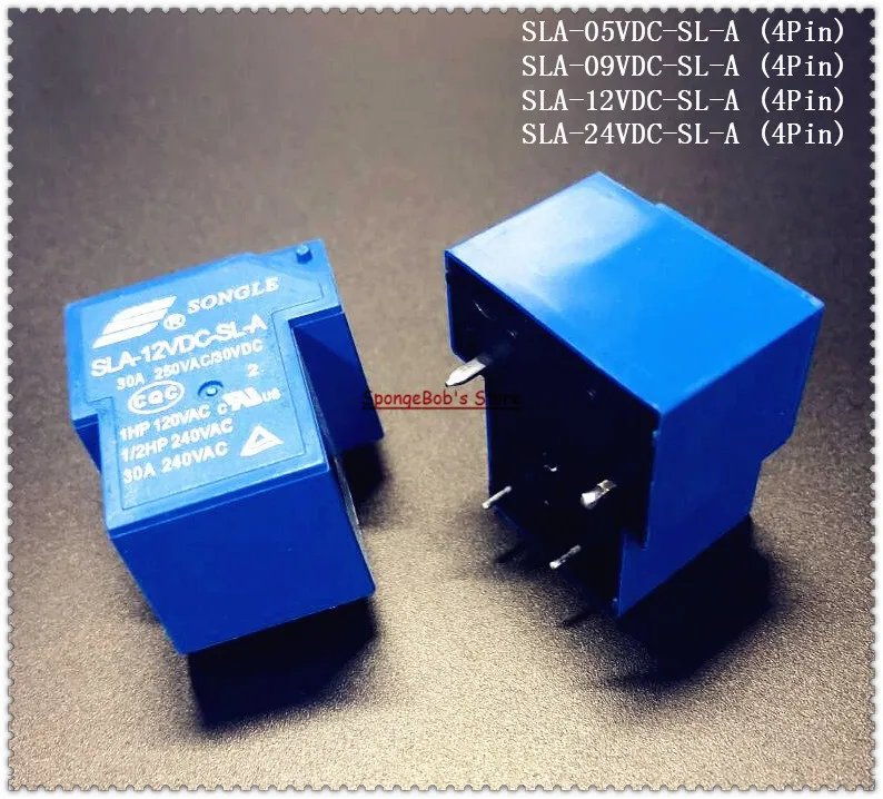 2pcs/Lot SLA-05VDC-SL-A / SLA-09VDC-SL-A / SLA-12VDC-SL-A / SLA-24VDC-SL-A SONGLE Power Relay 4Pins 5V 9V 12V 24V 30A T90