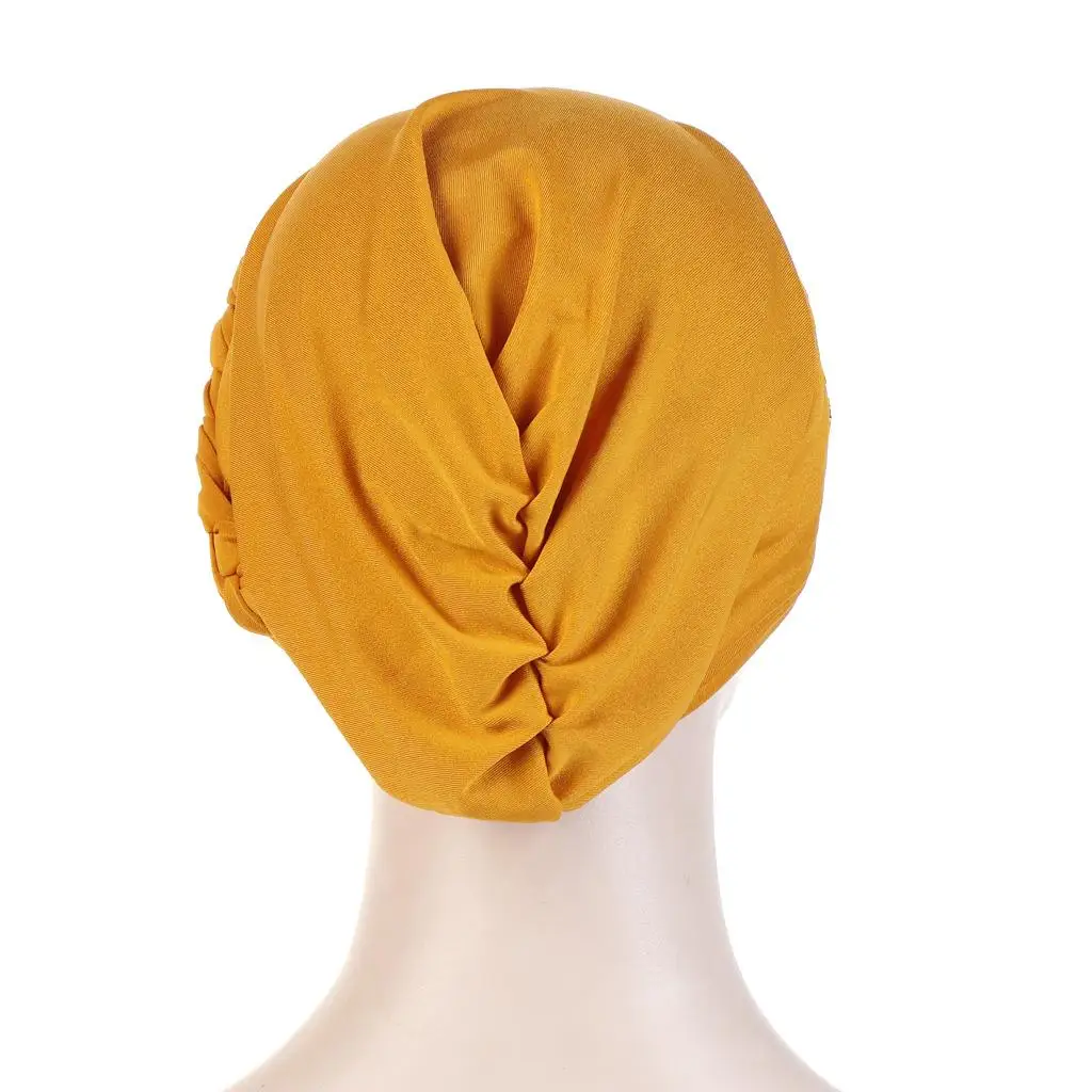 Women Lady Beads Muslim Braid Head Turban Wrap Cover Cancer Chemo Islamic Arab Cap Hat Hair Loss Bonnet Beanies Fashion