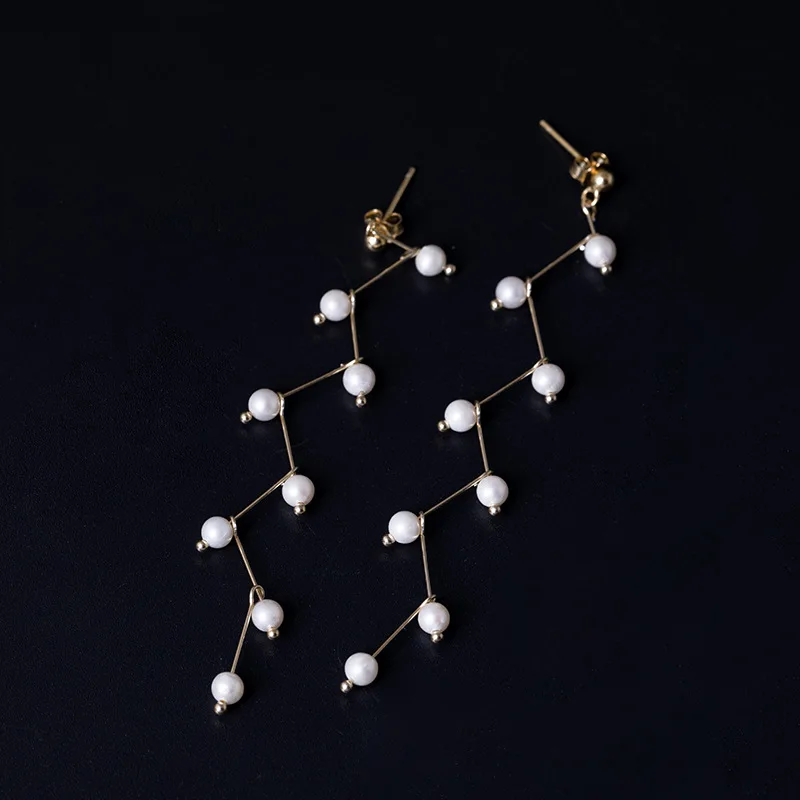 Amxiu Fashion Freshwater Pearls Earrings Handmade Long Tassel Earrings 925 Sterling Silver Drop Earrings For Women Accessories