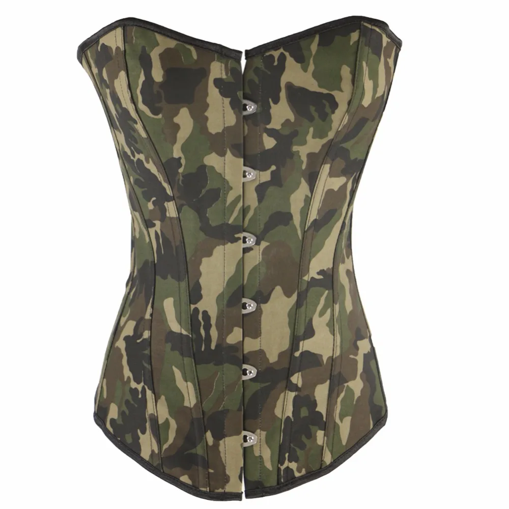 Emagrecimento cintura apliques Shapewear, camuflagem Bodysuit, espartilhos verdes, Bustiers espartilho do exército, S-3XL, QF885