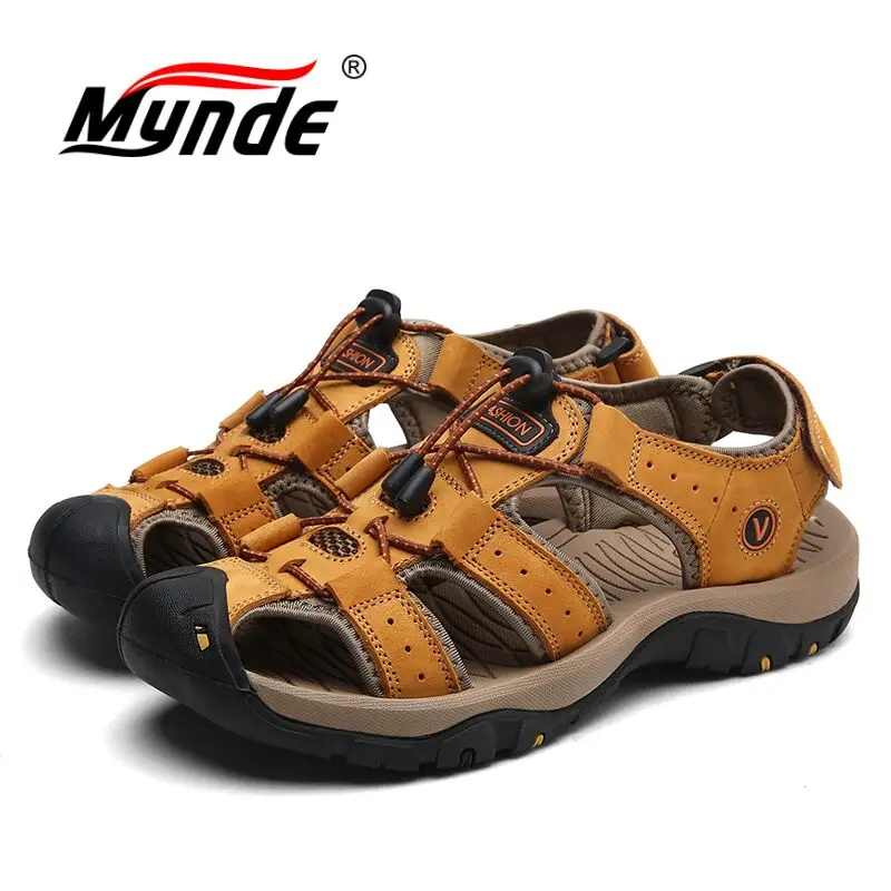 Mynde Brand Genuine Leather Men Shoes Summer New Large Size Men\'s Sandals Men Sandals Fashion Sandals Slippers Big Size 38-47