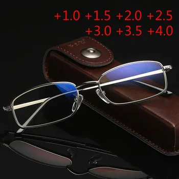 Retro okulary mężczyźni kobiety prostokątne szkła Okulary do czytania metalowa rama okulary spersonalizowane 1.0 1.5 2.0 2.5 3.0 3.5 4.0