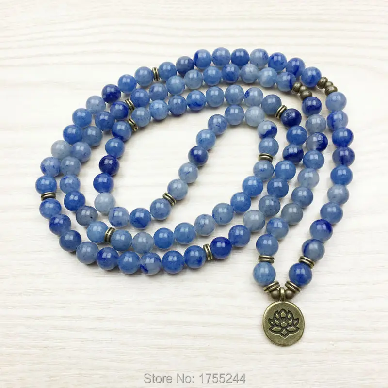 SN1165 High Quality Design Women`s Mala Beads Bracelet Trendy Yogi Necklace Lotus Blue Aventurine Quartz Bracelet