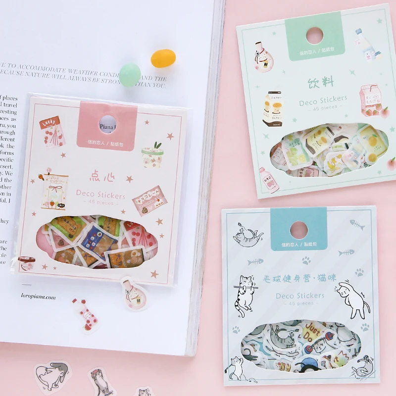 Cute Animal cat Eating and Drinking Series  Decorative Stickers Scrapbooking Stick Label Diary Stationery Album