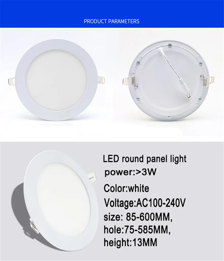 85-265V Ultra cienki okrągły Panel oświetleniowy LED 6W 9W 15W 20W aluminiowa oprawa wpuszczana W sufit otwarty otwór 175mm 220mm dostawa fabrycznie