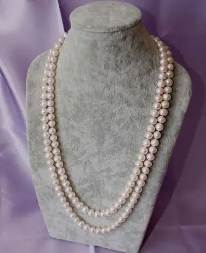 

ddh001912 60" rope necklace white freshwater pearl beads A+