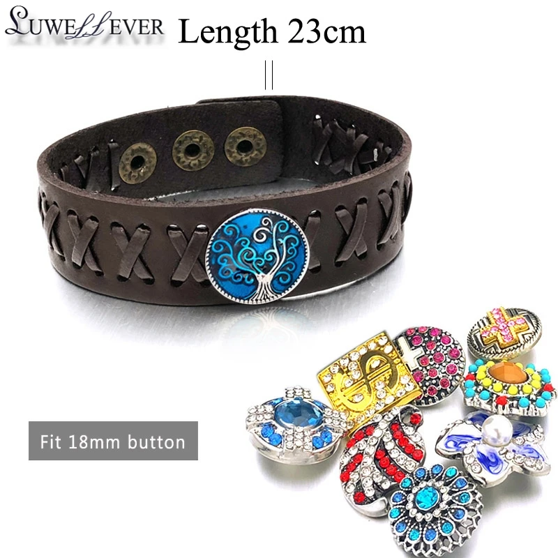 Fashion Hand Made 137 Interchangeable Really Genuine Leather Bracelet 18mm Snap Button Bangle Charm Jewelry For Women Men Gift