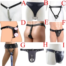 Arnés de anillo de cuero para el pene, tanga estilo tanga, cinturón de castidad para hombre, ropa interior Sexy, juguetes sexuales para adultos