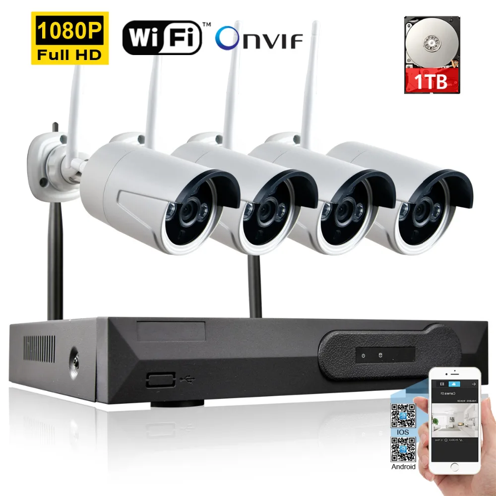 Full HD 4CH 1080P Wireless NVR CCTV System 2MP 1080P Wifi IP Camera Waterproof Day/Night Security Camera Video Surveillance Kit