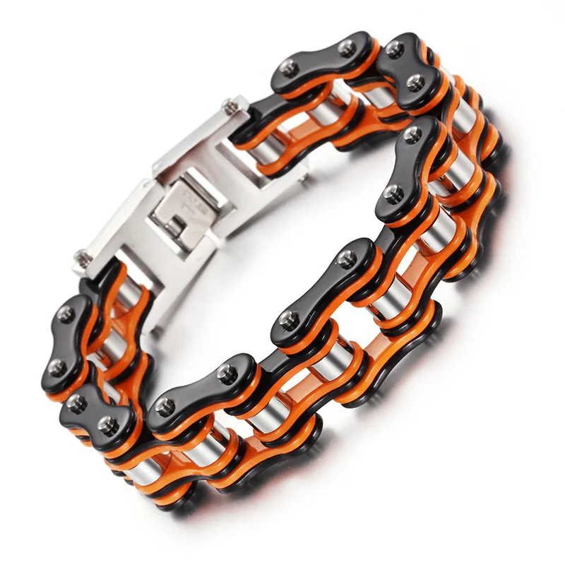 New Orange  stainless steel bicycle bracelet alternative men motorcycle chain titanium steel bicycle