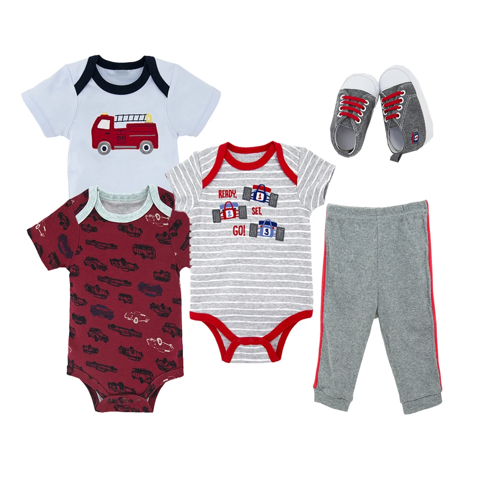 

2019 Kavkas New Fashion Newborn Baby Boy Clothes Cotton Romper+Shoes+Long Pants 5Pcs Outfits Set Cartoon Clothing Set Bodysuits