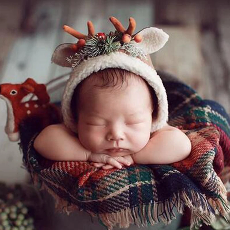 newborn photography accessories 2 colors antlers bonnet infant baby deer cute headdress studio newborn photo shoot accessories