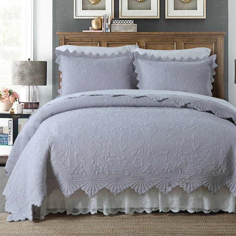 

CHAUSUB Embroidered Cotton Quilt Set 3PC Bedspread on the Bed King Size Quilted Blanket for Double Bed Summer Coverlet Comforter