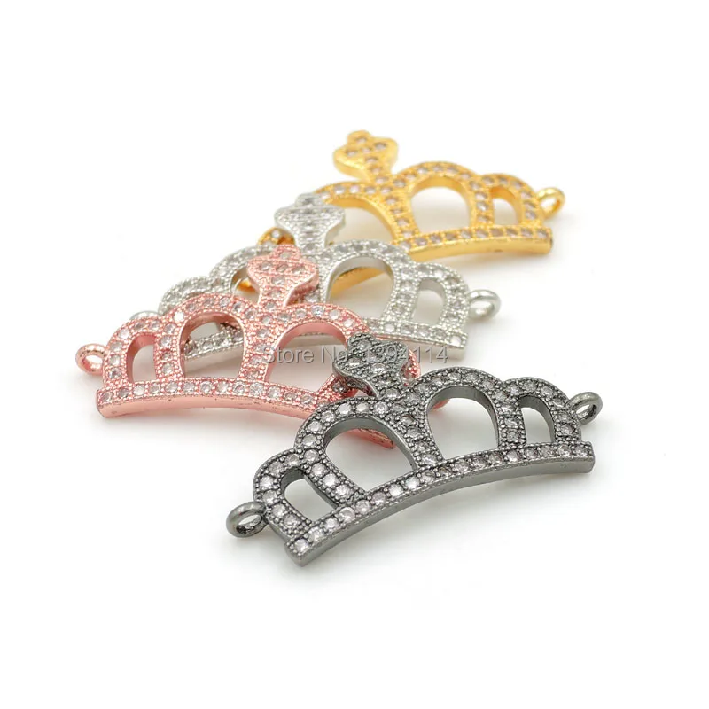 30*16*2mm Micro Pave Clear CZ Crown Connector Fit For Women As DIY Bracelets Accessory