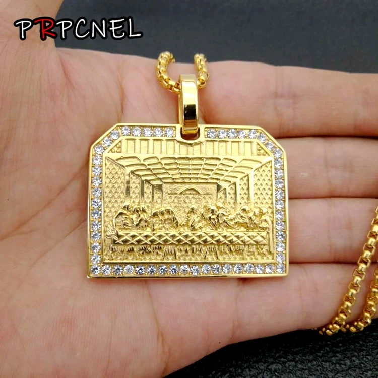 New Arrival Hip hop Unisex High Quality Gold/silver color Vinci Jesus Judah Dinner The Last Supper Pendant Necklace with zircon