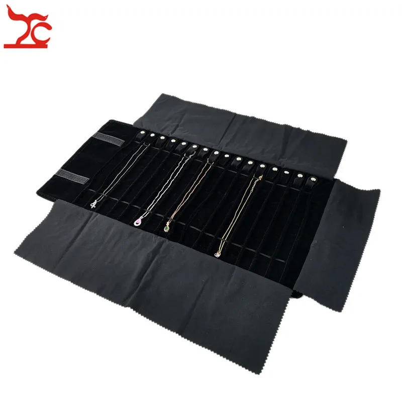 New Fashion Black Velvet Jewelry Roll Bag Grey Pendant Bracelet Organizer Storage Pouch Portable Necklace Display Travel Cases