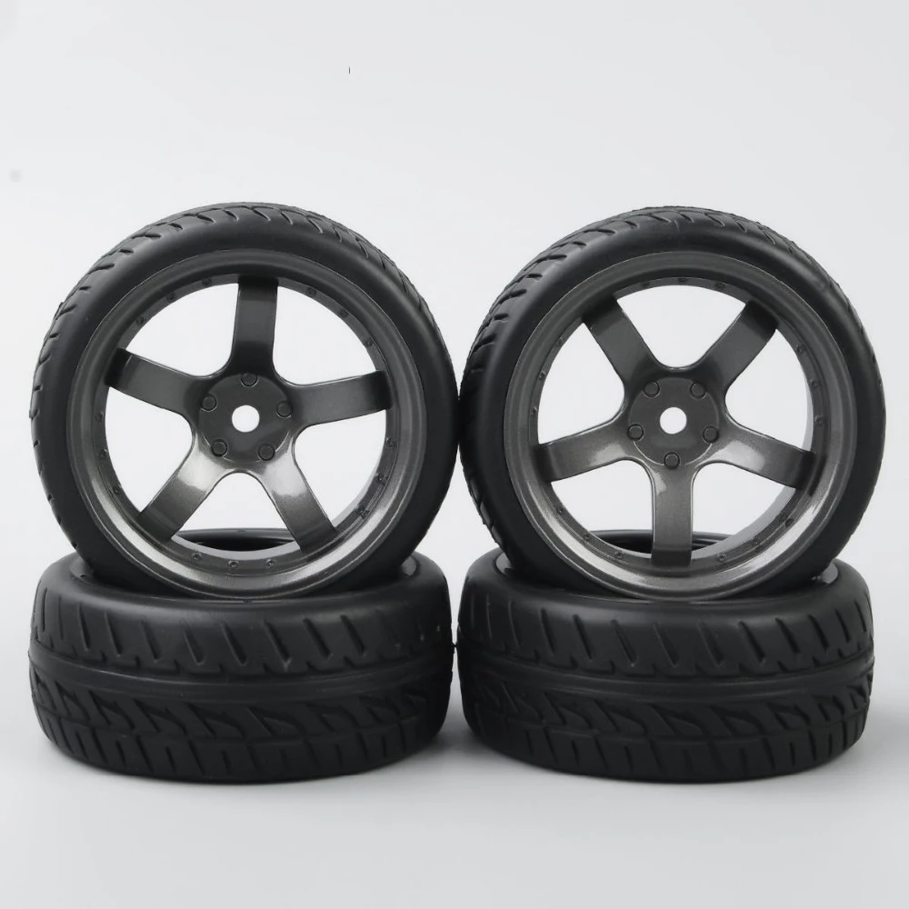 4 Pcs/Set 1/10 Scale On Road Racing Rubber Tires and Wheel Rim with 6mm Offset and 12mm Hex fit HSP HPI RC Model Car Accessories