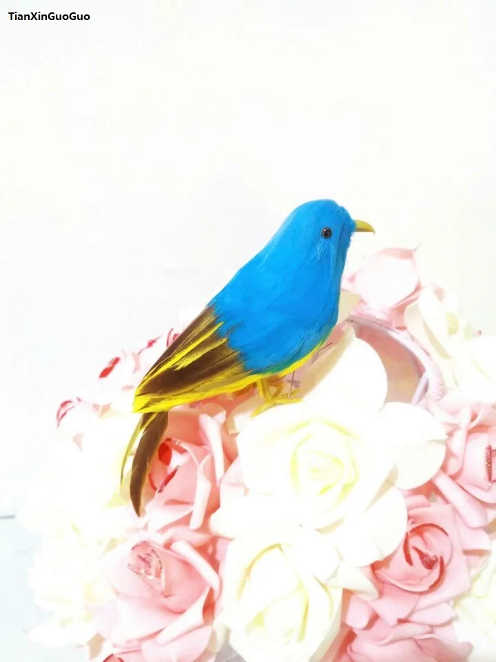 

about 15cm simulation bird hard model colourful feathers blue bird prop,garden decoration gift s1411