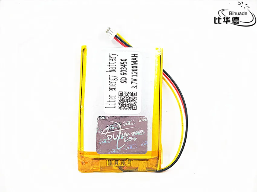 JST PH 1.0mm 3 pin Good Qulity 3.7V,1200mAH 603450 Polymer lithium ion / Li-ion battery for tablet pc BANK,GPS,mp3,mp4