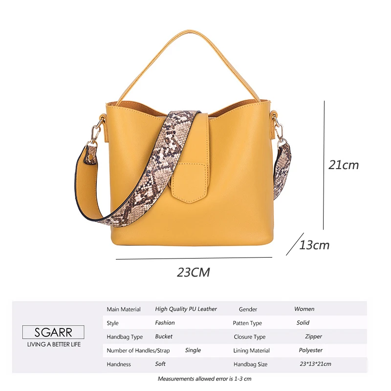 SGARR Fashion Women PU Leather Bucket Handbags High Quality Ladies Shoulder Crossbody Bag Famous Designer Casual Small Tote Bags