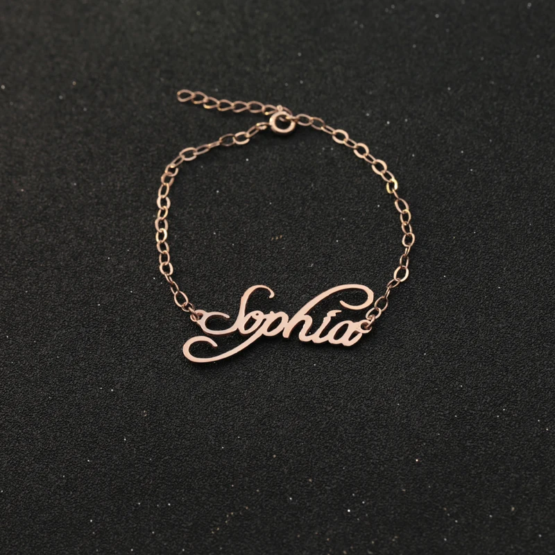 

Wholesale Rose Golden Color Customised Name Pendant Bracelets 925 Silver Nameplate Bangle Christmas Gift