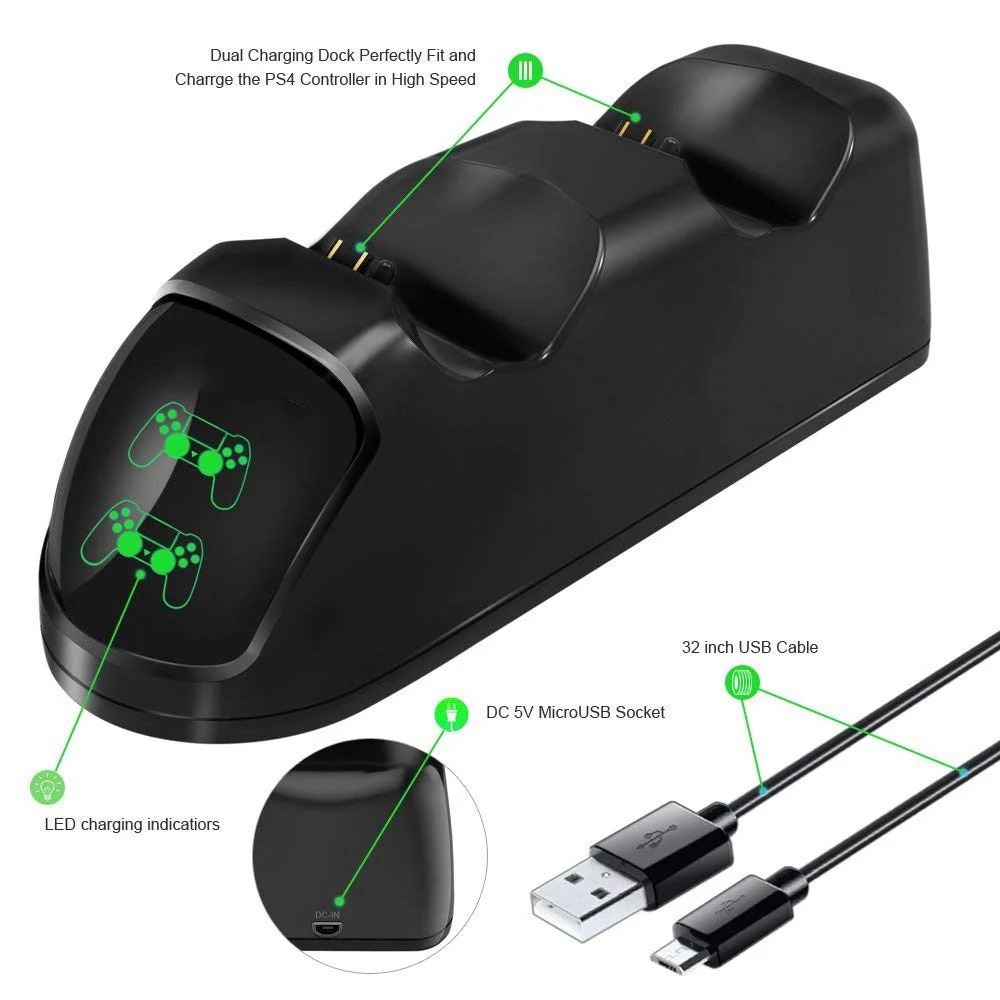 Caricabatterie Dual Controller per PS4 Slim Pro USB Dock Station di ricarica rapida con indicatore LED per Playstation 4 Dualshock 4 Gamepad