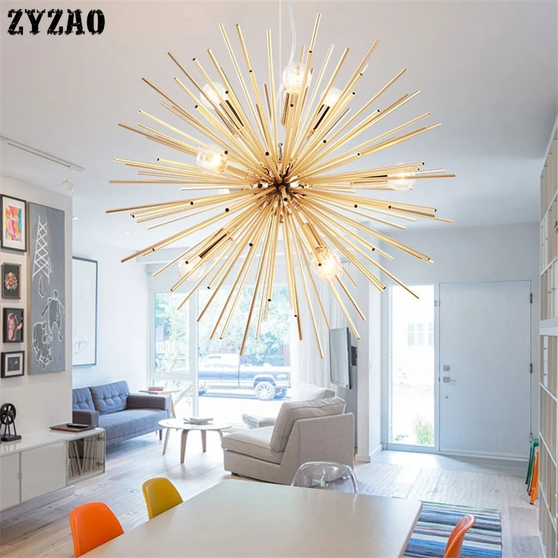 Dandelion Hedgehog Chandelier Lighting Aluminum Tube Spark Ball Creative Lamp Golden American Post-modern Restaurant Chandeliers