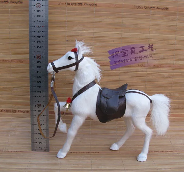 white simulation horse model toy resin&fur horse with saddle doll gift about 23x7x23cm 1183