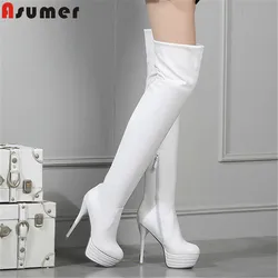 ASUMER 2024 stivali sopra il ginocchio donna autunno inverno stivali piattaforma zip tacchi a spillo stivali alti da donna elasticizzati alla coscia