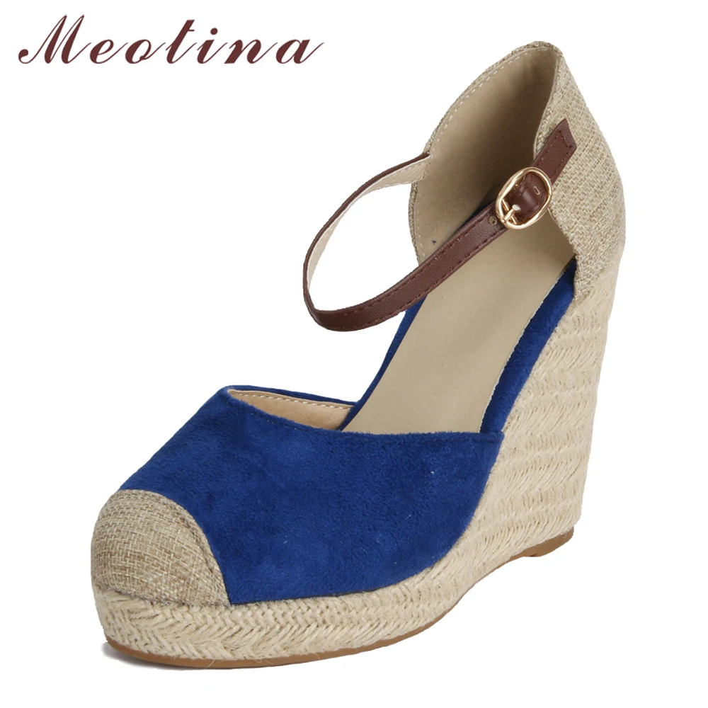 Meotina Espadrille Sandals Women Platform Wedges Shoes Bohemia Ankle Strap High Heels Sandals Two Piece Red Blue Big Size 34-43