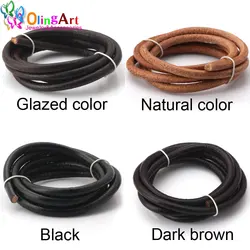 Olingart Dia 1.5/2/3/4/5/6mm noir/naturel/marron/glaçure cuir cordon rond corde pour collier Bracelet fabrication de bijoux DIY