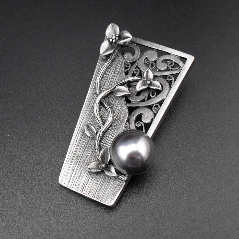 Quality Vintage Style Black Tin Plated Fashion Trendy Imitation Pearl Grave Unique Resplendent Rhinestone Brooch, Item: BH8106