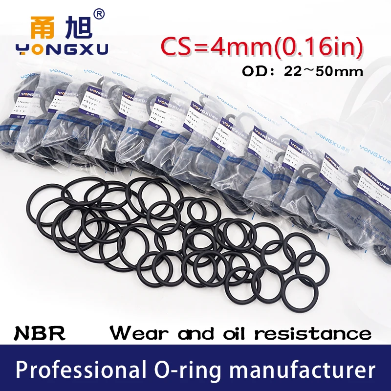 20PCS/Lot Black NBR Sealing O Ring CS4mm OD22/24/25/28/30/32/34/35/38/40/42/45/48/50*4mm Seal Rubber Gasket Rings Washer