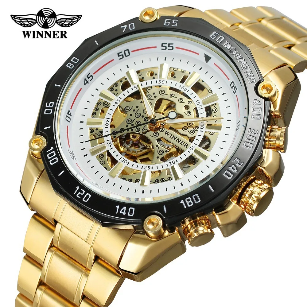 2023 Winner Brand Mens Watches Mechanical Full Steel Skeleton Shock Resistant Self-winding Man Automatic Watch Relogio Masculino