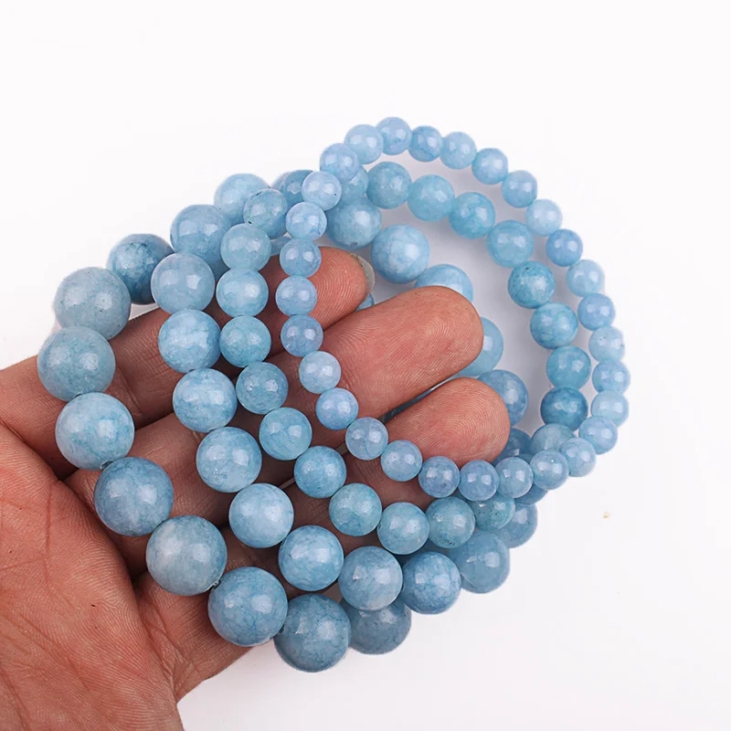 Women Girls Fashion Natural Aquamarines Stone Beads Elastic Bracelet Yoga Bracelets Jewelry Gifts  4mm 6mm 8mm 10mm 12mm