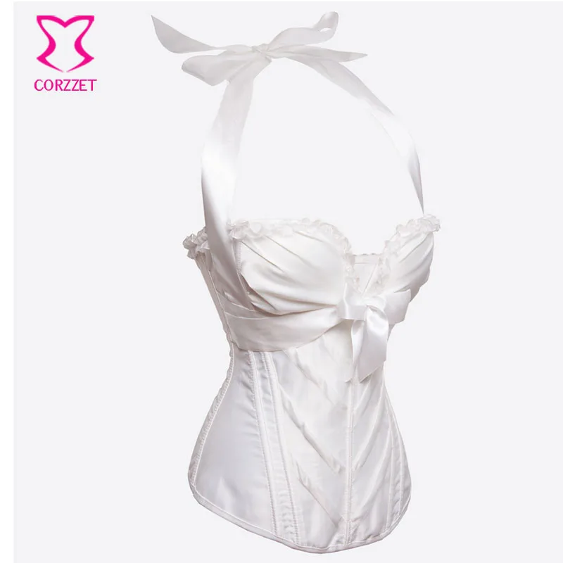 Corzzet Sexy Bridal Corset White Satin Corset Bridal Push Up Overbust Bustier Wedding Waist Slimming Plus Size Wholesale Corset