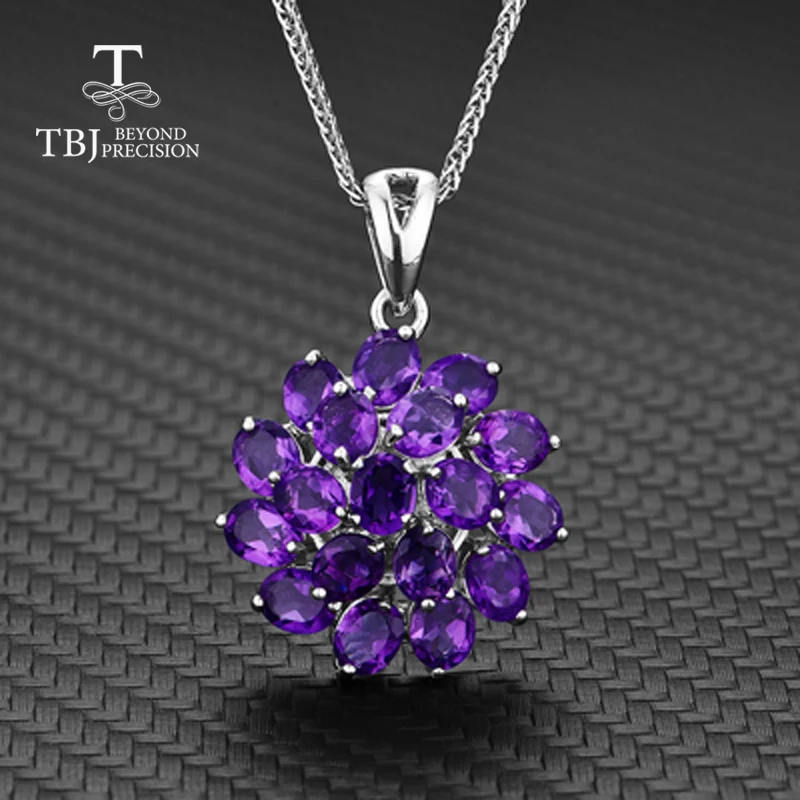 

TBJ,925 sterling silver deep color african amethyst flower shape pendant necklace&earrings chain best nice gift for women wife