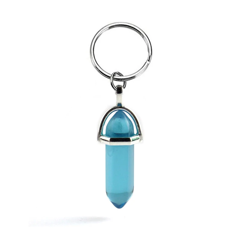 

Fashion Hexagonal Column Quartz Keychain Women Bag Car Trinket Pink Crystal Bullet Key Chains on Pants Jewelry Couple Party Gift