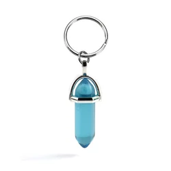 Fashion Hexagonal Column Quartz Keychain Women Bag Car Trinket Pink Crystal Bullet Key Chains on Pants Jewelry Couple Party Gift