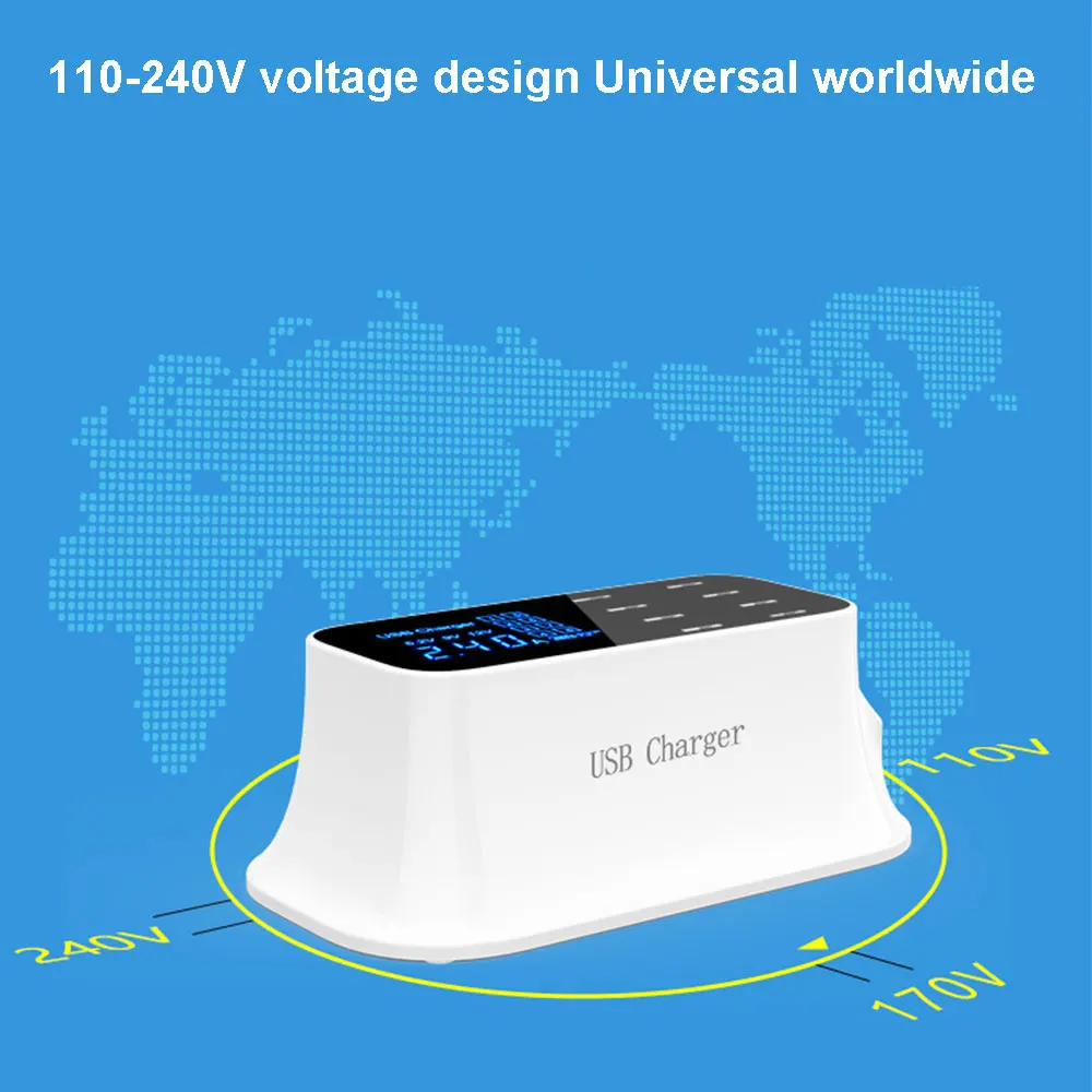 bottix 8 Port Smart Chip USB Charger Dock Station Led Display Phone Tablet Charging Desktop Power Adapter Socket Strip 2.1A