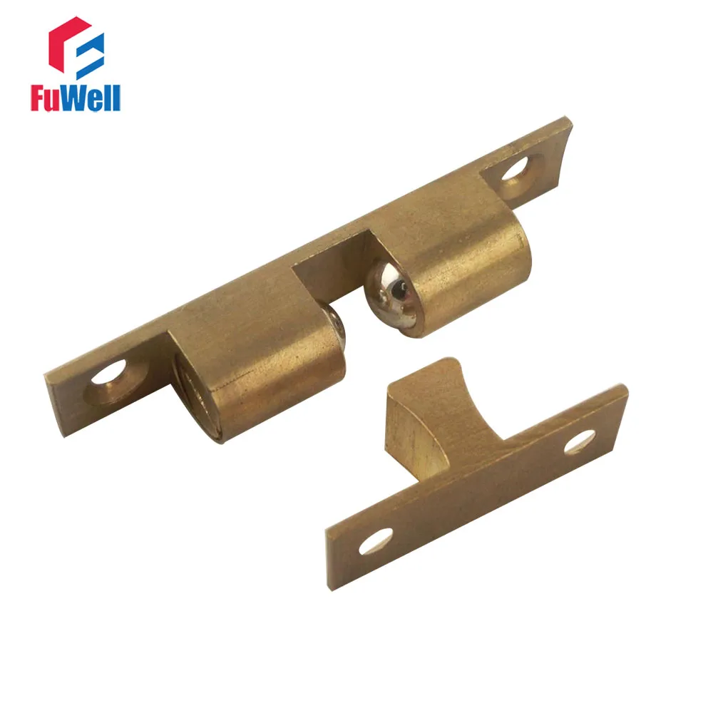 2pcs Door Holder Catches 67mm Length Brass Door Stopper Golden Double Ball Latch for Cabinet Cupboard Closet Door