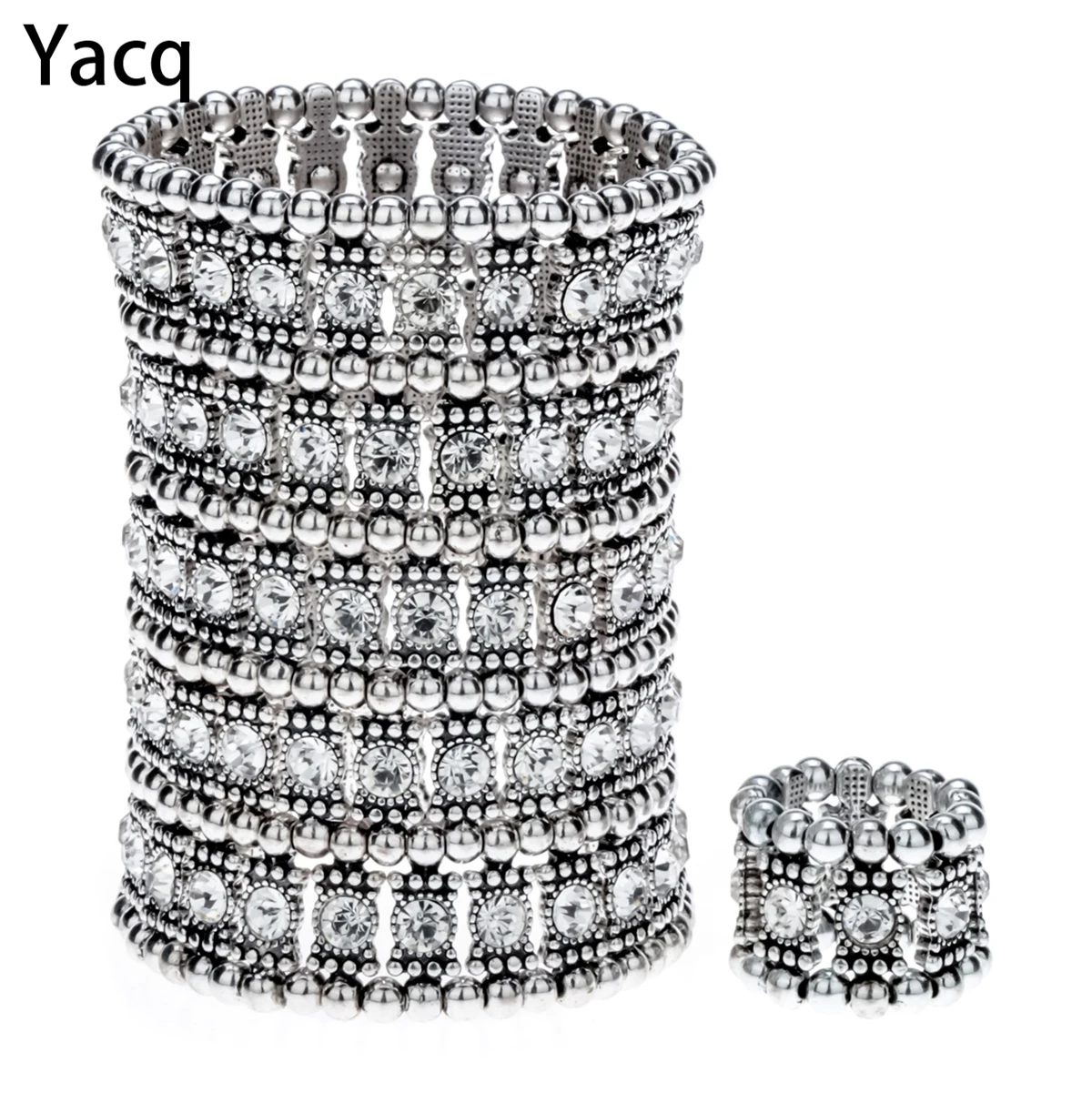 Yacq Multilayer Stretch Cuff Bracelet Ring Sets Wedding Bridal Crystal Jewelry Women Wife Mom Girlfriend Gifts B13 Dropshipping