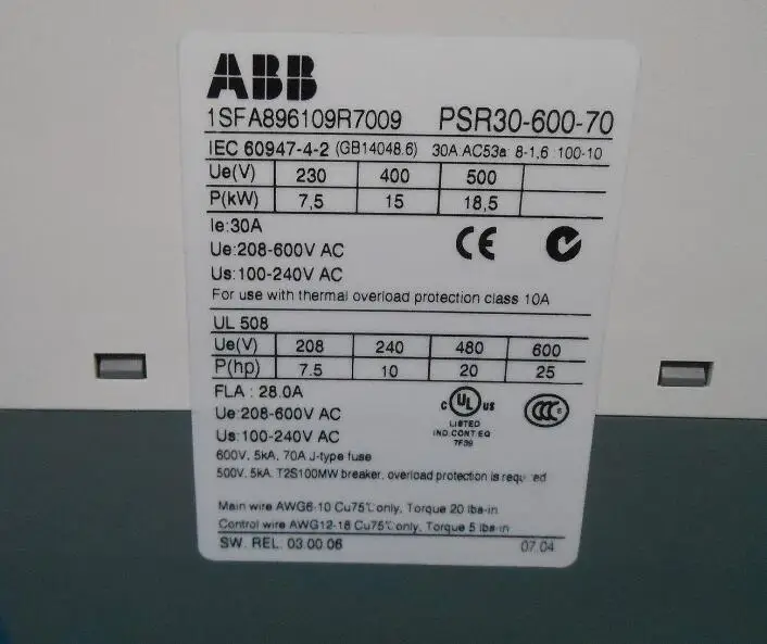 ABB compact soft starter, PSR30-600-70; 10070090 Spot 100% original brand new