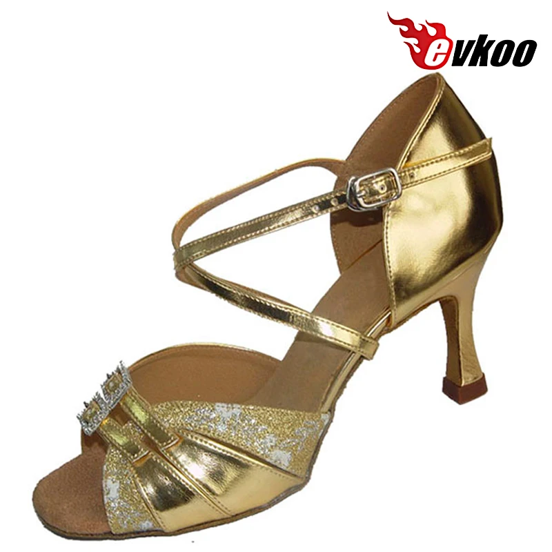 Evkoodance 5 Different Color For Choice 7.3cm Heel Satin Or Pu With Crystal Buckle Women Dance Shoes Latin Party Dance Shoes OEM